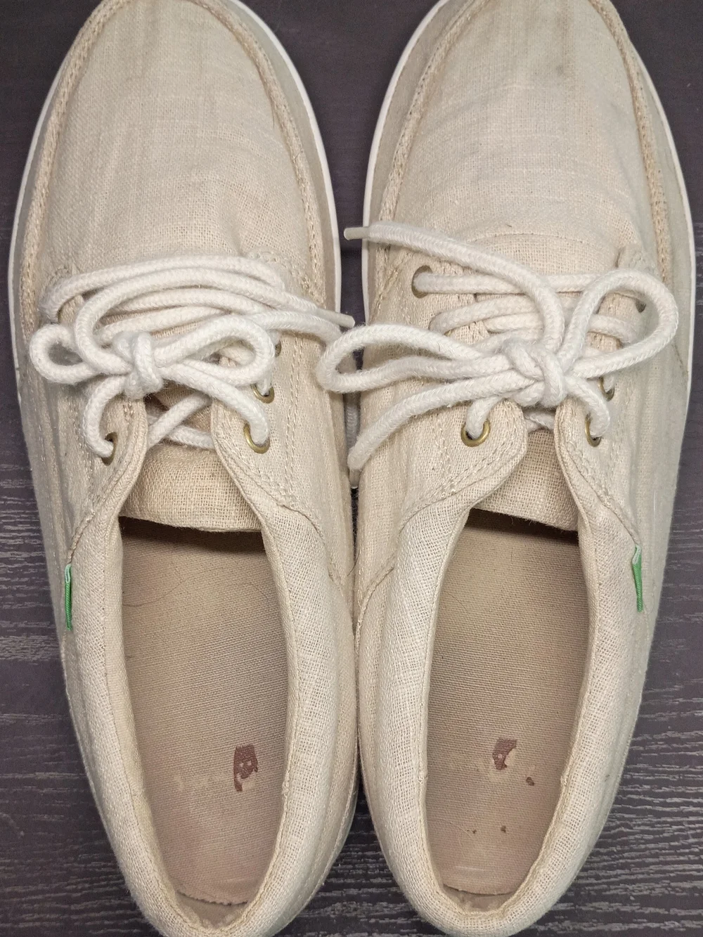 Sanuk Men's 10M Natural Beige Linen Boat Shoes.